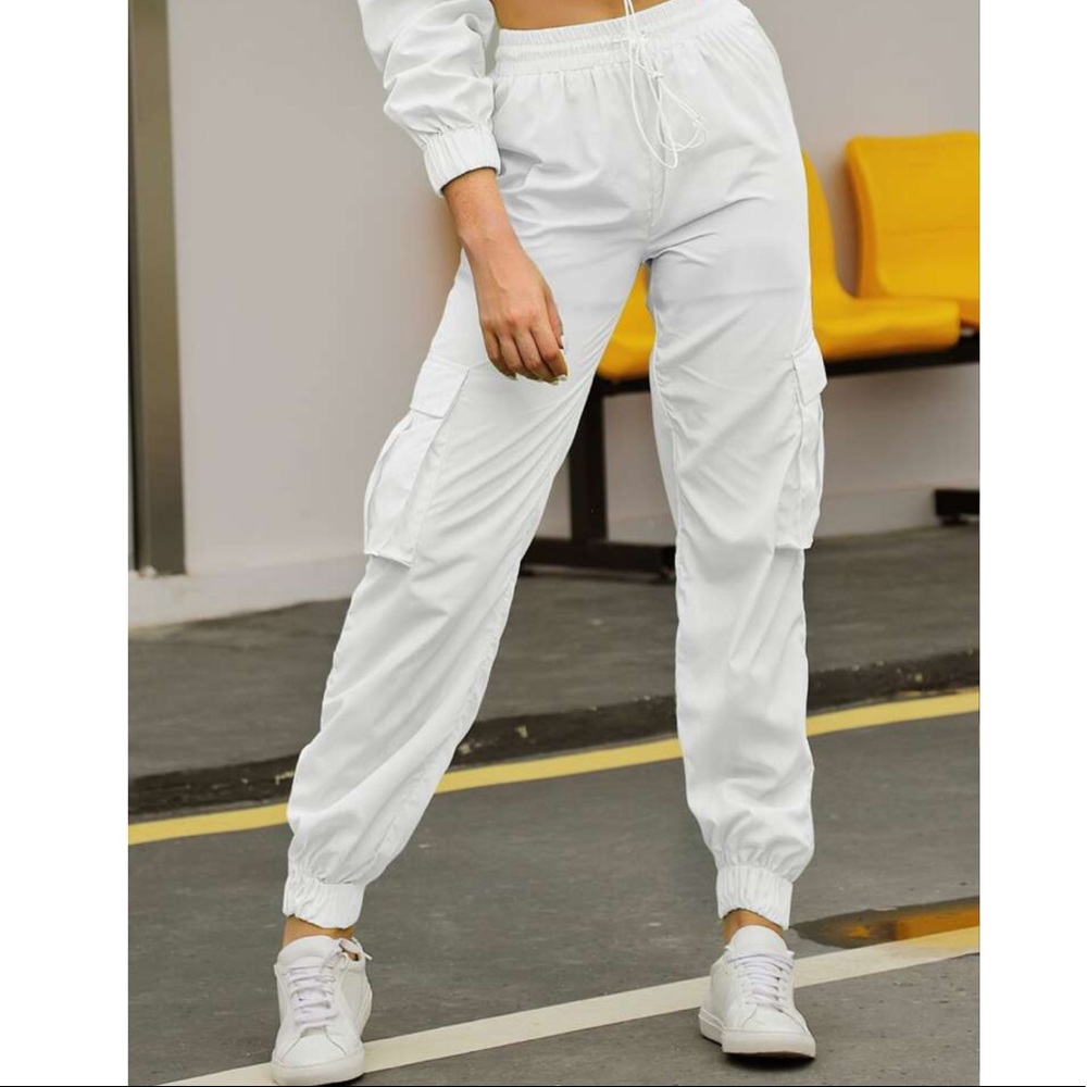 Shein Drawstring Waist Solid Cargo Pants - Picture 2 of 5